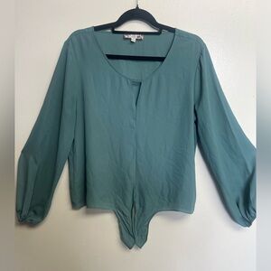 Pink Rose Teal Long Sleeve Blouse